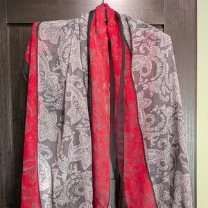 Red & Gray Paisley Print Scarf Large Lightweight Wrap